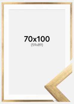 Ramme Stilren Guld 70x100 cm - Passepartout Hvid 60x90 cm