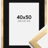 Ramme Stilren Guld 40x50 cm - Passepartout Sort 29,7x42 cm (A3)