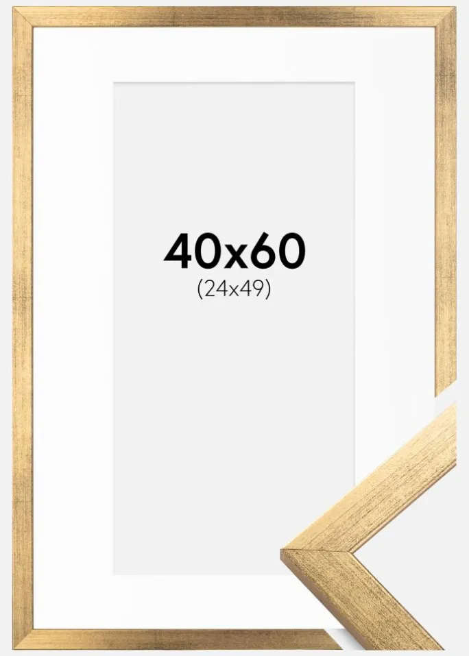 Ramme Stilren Guld 40x60 cm - Passepartout Hvid 25x50 cm