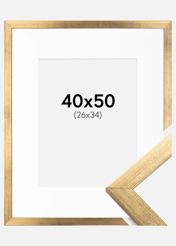 Ramme Stilren Guld 40x50 cm - Passepartout Hvid 27x35 cm