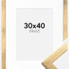 Ramme Stilren Guld 30x40 cm - Passepartout Hvid 20x28 cm