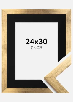 Ramme Stilren Guld 24x30 cm - Passepartout Sort 18x24 cm
