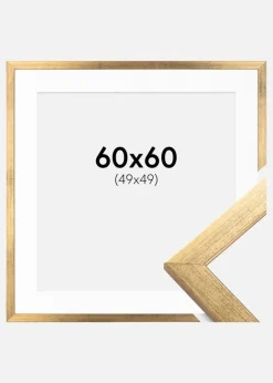 Ramme Stilren Guld 60x60 cm - Passepartout Hvid 50x50 cm