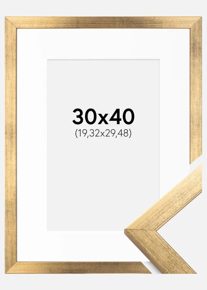 Ramme Stilren Guld 30x40 cm - Passepartout Hvid 8x12 inches