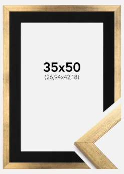 Ramme Stilren Guld 35x50 cm - Passepartout Sort 11x17 inches