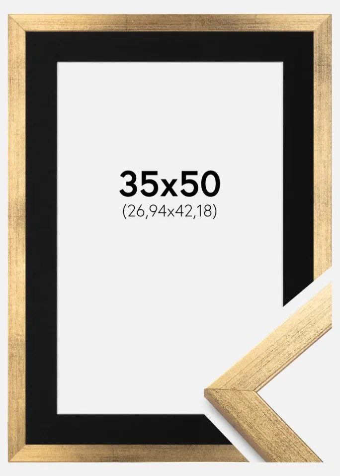 Ramme Stilren Guld 35x50 cm - Passepartout Sort 11x17 inches
