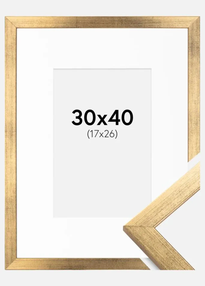 Ramme Stilren Guld 30x40 cm - Passepartout Hvid 18x27 cm