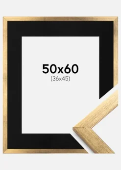 Ramme Stilren Guld 50x60 cm - Passepartout Sort 37x46 cm