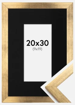 Ramme Stilren Guld 20x30 cm - Passepartout Sort 10x20 cm