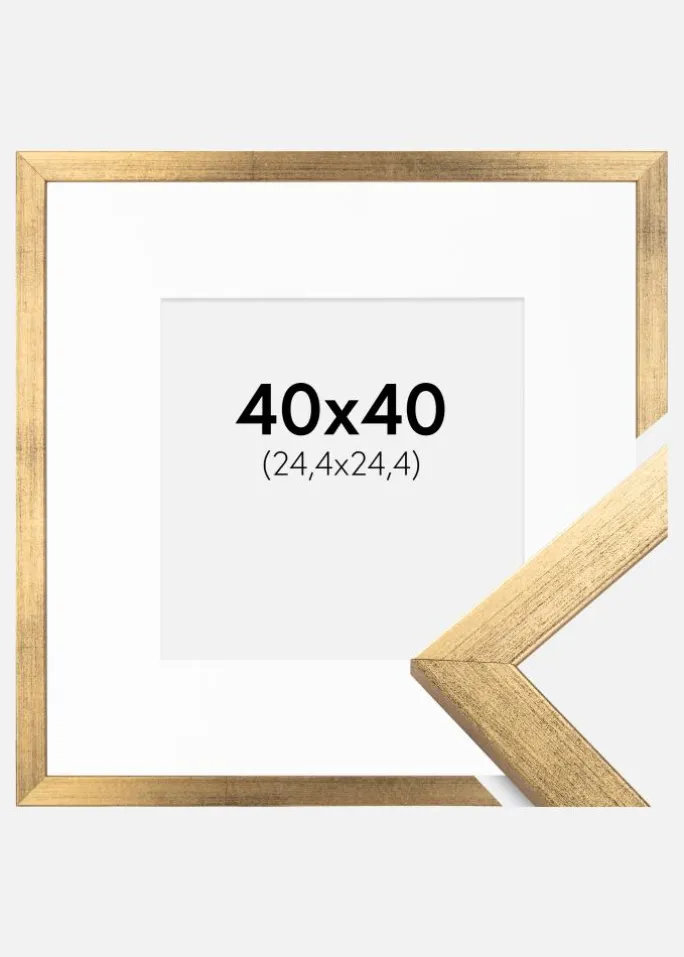 Ramme Stilren Guld 40x40 cm - Passepartout Hvid 10x10 inches