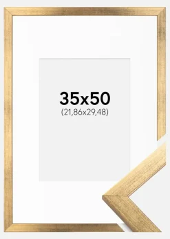 Ramme Stilren Guld 35x50 cm - Passepartout Hvid 9x12 inches