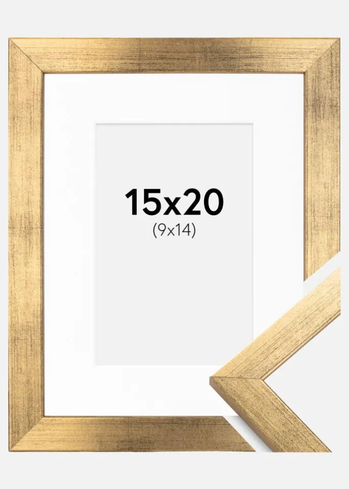 Ramme Stilren Guld 15x20 cm - Passepartout Hvid 10x15 cm