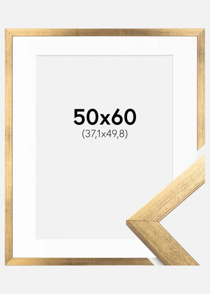 Ramme Stilren Guld 50x60 cm - Passepartout Hvid 15x20 inches