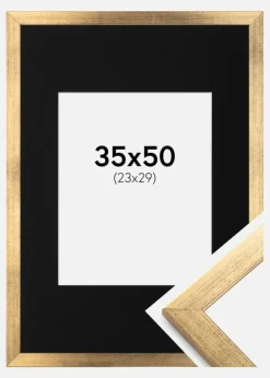 Ramme Stilren Guld 35x50 cm - Passepartout Sort 24x30 cm