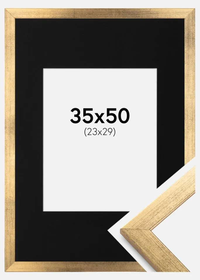 Ramme Stilren Guld 35x50 cm - Passepartout Sort 24x30 cm