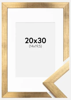 Ramme Stilren Guld 20x30 cm - Passepartout Hvid 15x21 cm (A5)