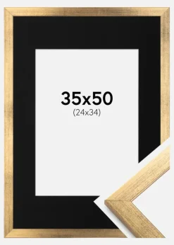Ramme Stilren Guld 35x50 cm - Passepartout Sort 25x35 cm