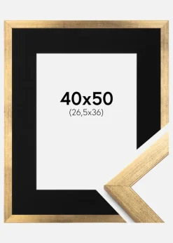 Ramme Stilren Guld 40x50 cm - Passepartout Sort 27,5x37 cm