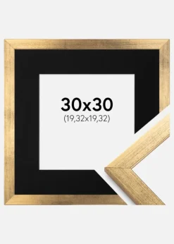 Ramme Stilren Guld 30x30 cm - Passepartout Sort 8x8 inches
