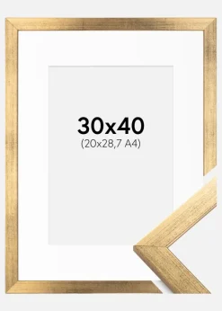 Ramme Stilren Guld 30x40 cm - Passepartout Hvid 21x29,7 cm (A4)