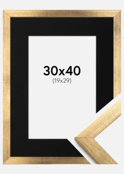 Ramme Stilren Guld 30x40 cm - Passepartout Sort 20x30 cm