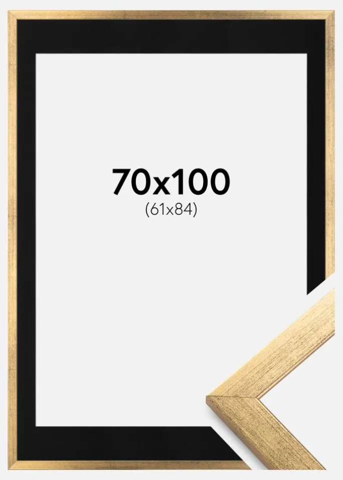 Ramme Stilren Guld 70x100 cm - Passepartout Sort 62x85 cm