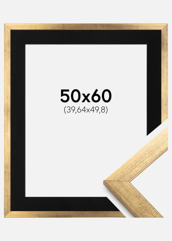 Ramme Stilren Guld 50x60 cm - Passepartout Sort 16x20 inches
