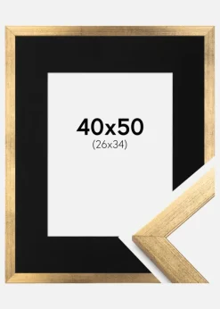 Ramme Stilren Guld 40x50 cm - Passepartout Sort 27x35 cm