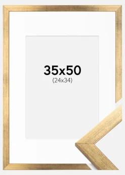 Ramme Stilren Guld 35x50 cm - Passepartout Hvid 25x35 cm