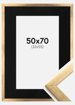 Ramme Stilren Guld 50x70 cm - Passepartout Sort 33x56 cm