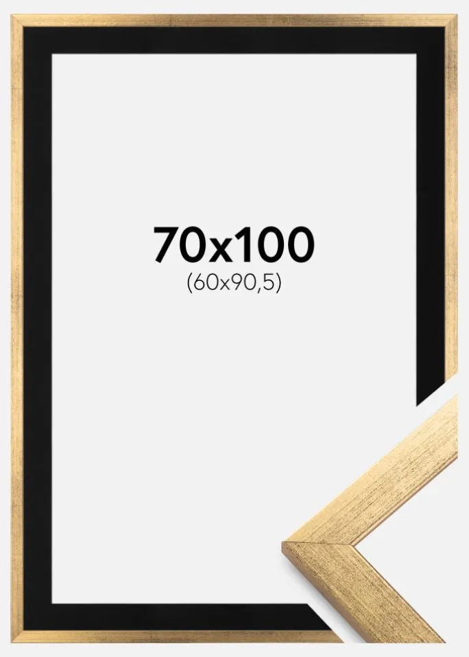Ramme Stilren Guld 70x100 cm - Passepartout Sort 61x91,5 cm