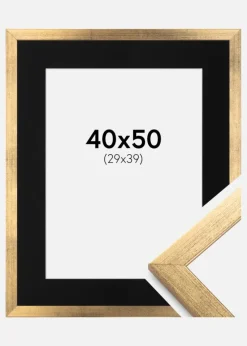 Ramme Stilren Guld 40x50 cm - Passepartout Sort 30x40 cm