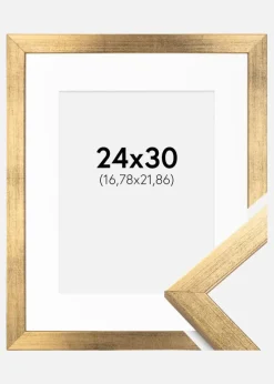 Ramme Stilren Guld 24x30 cm - Passepartout Hvid 7x9 inches