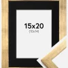 Ramme Stilren Guld 15x20 cm - Passepartout Sort 11x15 cm