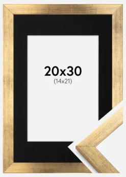 Ramme Stilren Guld 20x30 cm - Passepartout Sort 15x22 cm