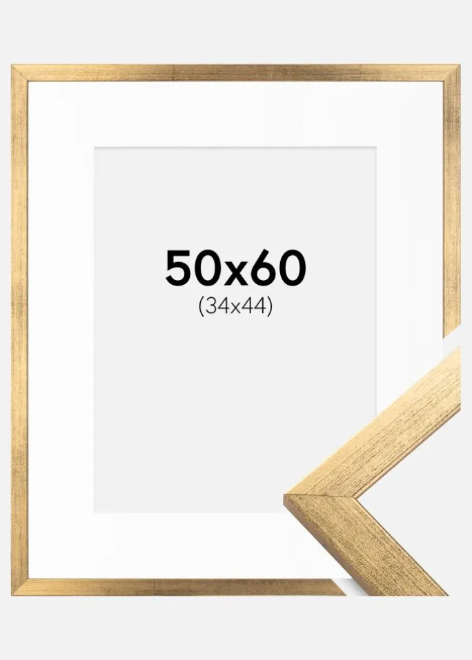 Ramme Stilren Guld 50x60 cm - Passepartout Hvid 35x45 cm