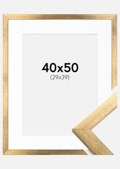 Ramme Stilren Guld 40x50 cm - Passepartout Hvid 30x40 cm
