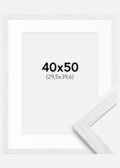 Ramme Stilren hvid Eg 40x50 cm - Passepartout Hvid 12x16 inches