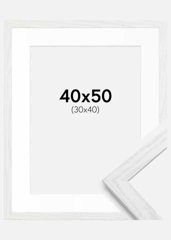 Ramme Stilren hvid Eg 40x50 cm - Passepartout Hvid 31x41 cm