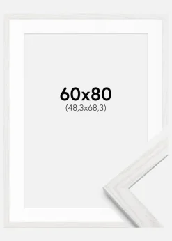 Ramme Stilren hvid Eg 60x80 cm - Passepartout Hvid 49,3x69,3 cm