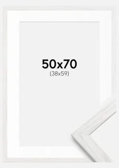Ramme Stilren hvid Eg 50x70 cm - Passepartout Hvid 39x60 cm