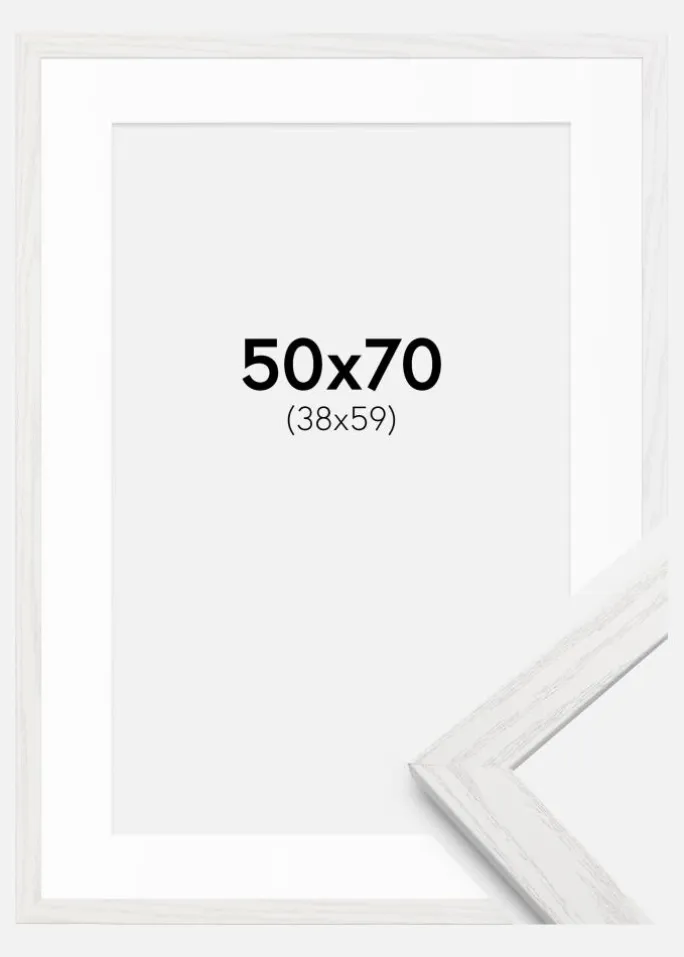 Ramme Stilren hvid Eg 50x70 cm - Passepartout Hvid 39x60 cm
