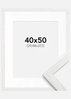 Ramme Stilren hvid Eg 40x50 cm - Passepartout Hvid 12x15 inches