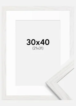 Ramme Stilren hvid Eg 30x40 cm - Passepartout Hvid 22x32 cm
