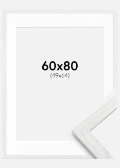 Ramme Stilren hvid Eg 60x80 cm - Passepartout Hvid 50x65 cm
