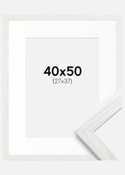 Ramme Stilren Hvid Eg 40x50 cm - Passepartout Hvid 28x38 cm