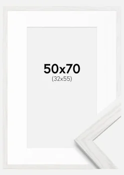 Ramme Stilren Hvid Eg 50x70 cm - Passepartout Hvid 33x56 cm