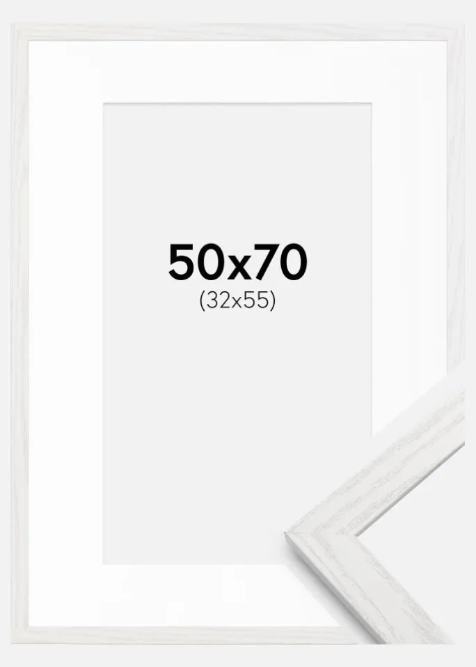 Ramme Stilren Hvid Eg 50x70 cm - Passepartout Hvid 33x56 cm