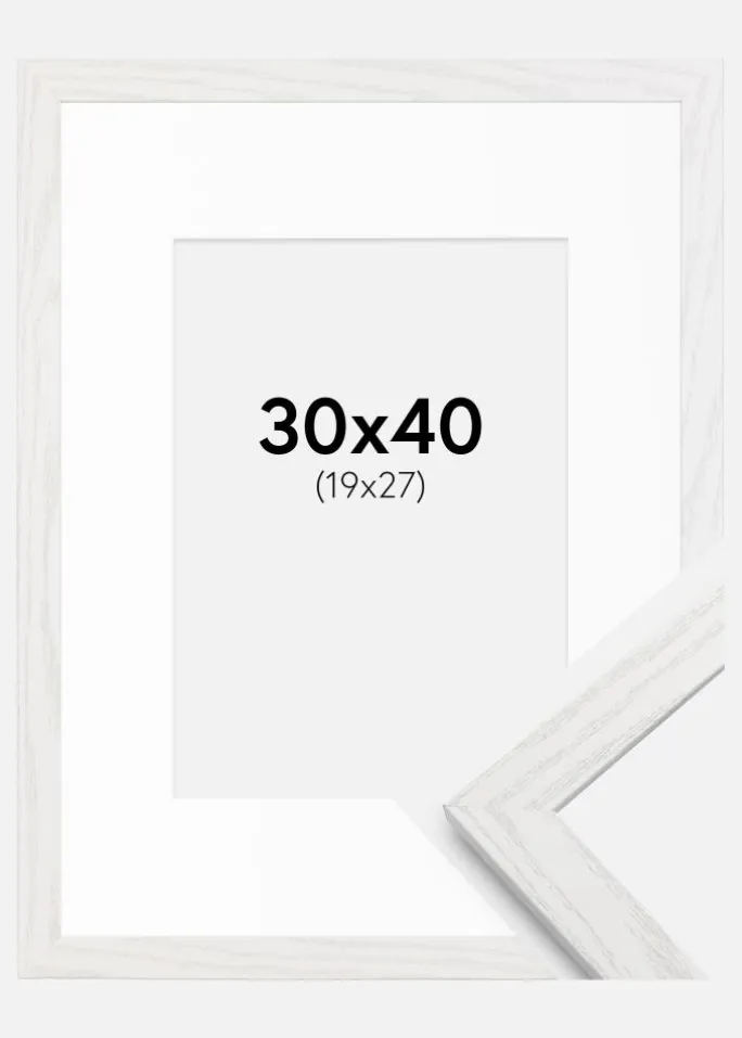 Ramme Stilren hvid Eg 30x40 cm - Passepartout Hvid 20x28 cm