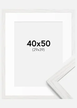 Ramme Stilren hvid Eg 40x50 cm - Passepartout Hvid 30x40 cm